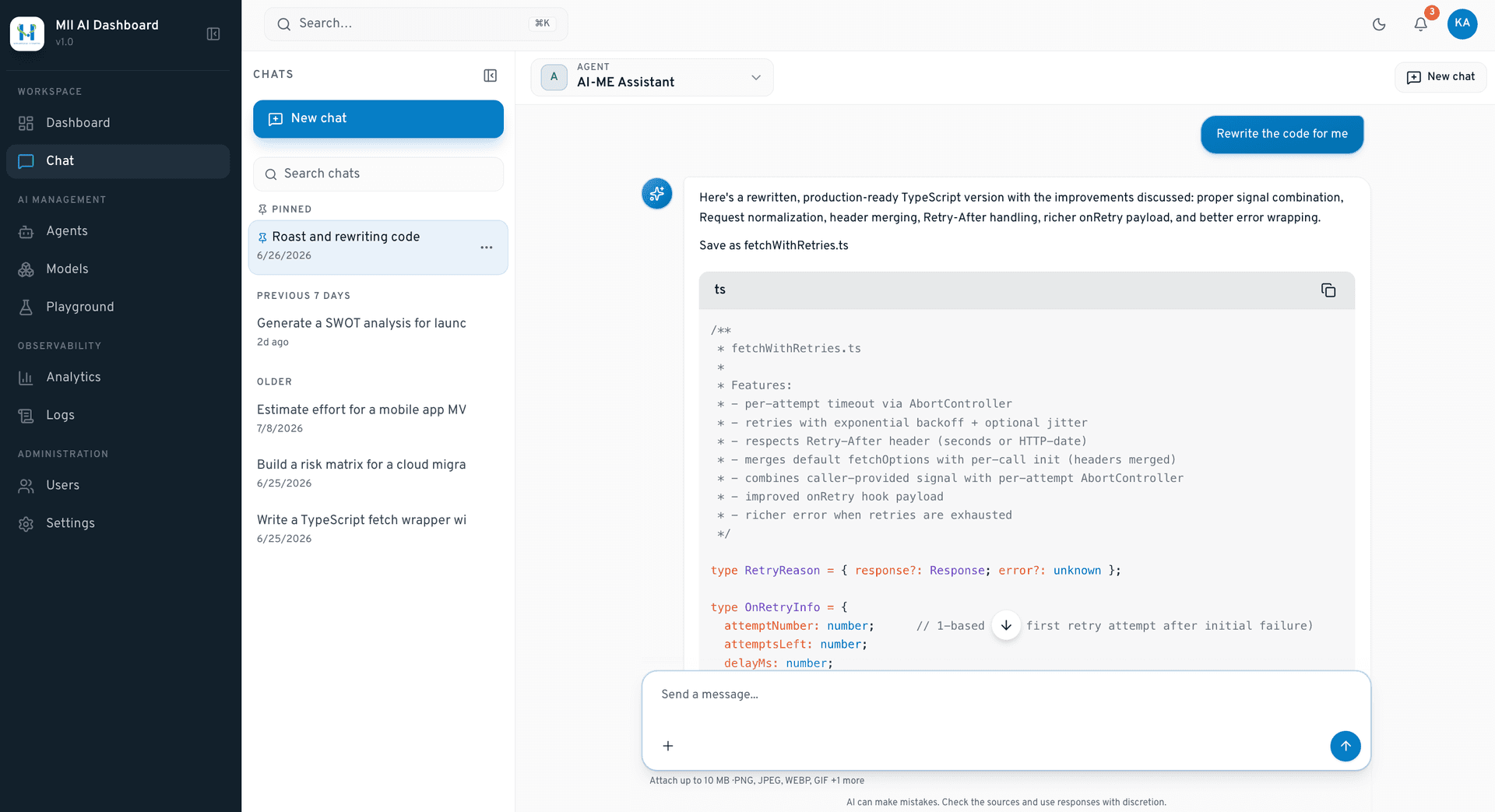 MII AI Dashboard Template screenshot 3
