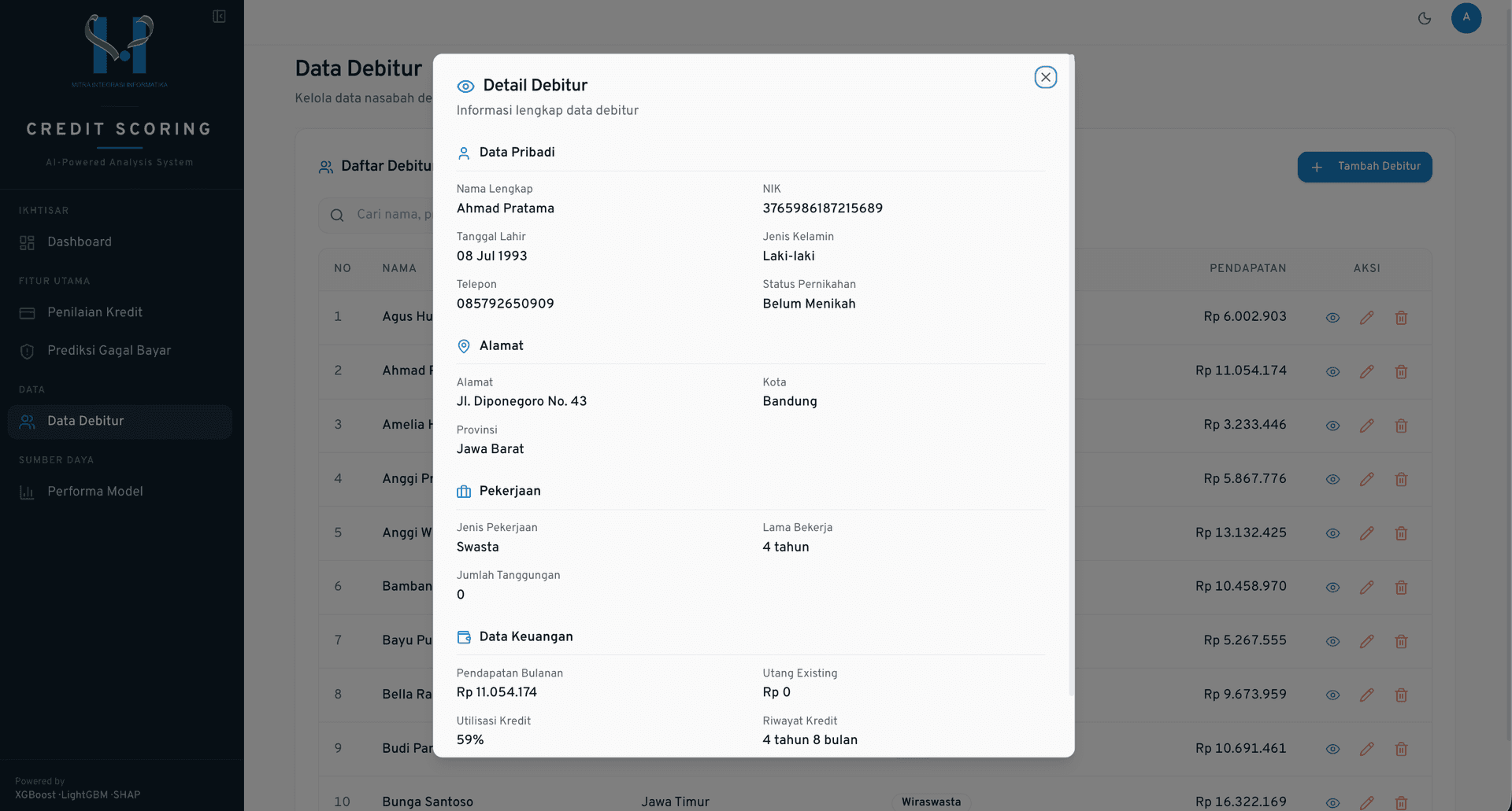 Debtor Detail Data